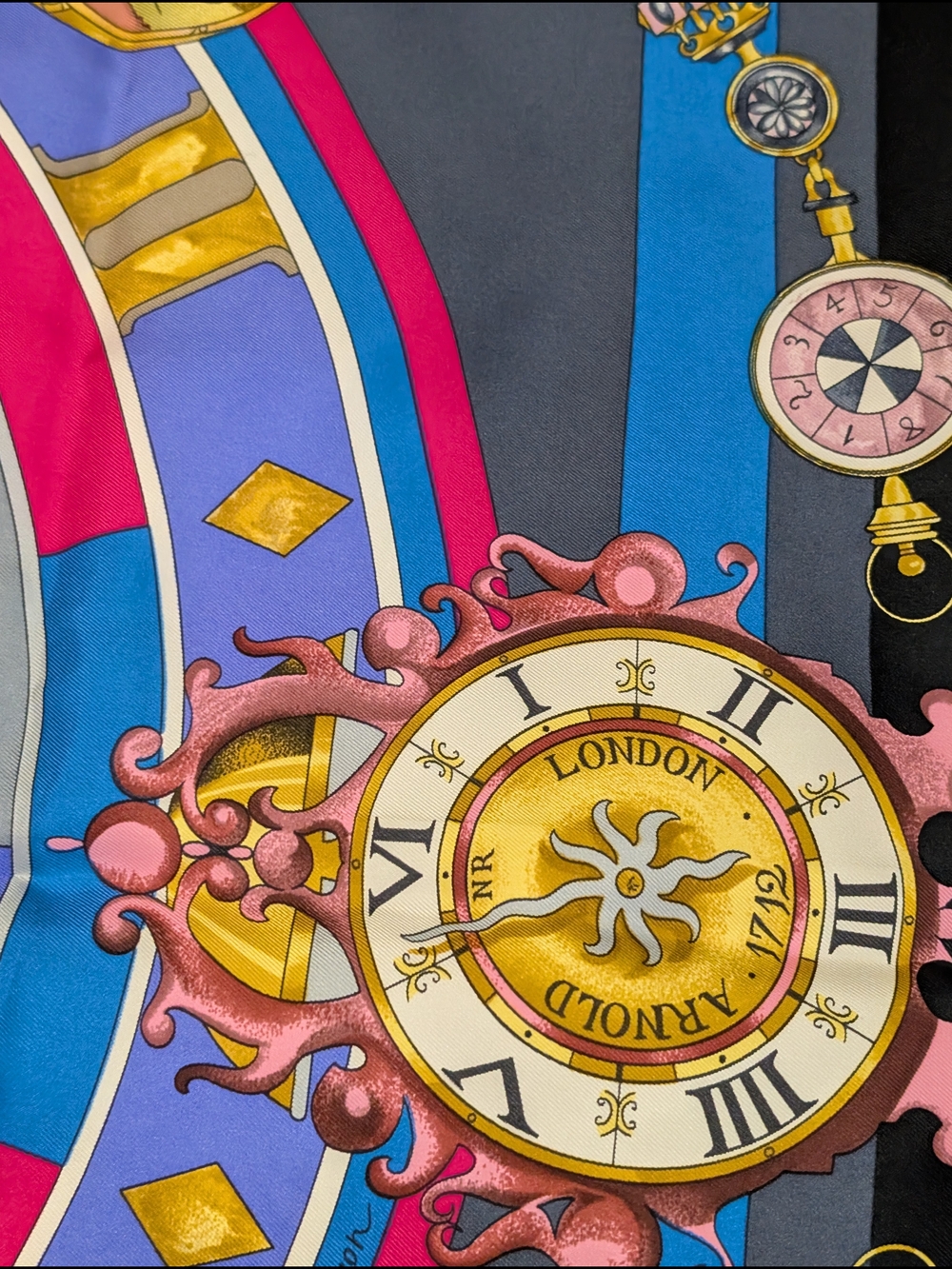 Hermes Multicolor Silk Scarf with Clockwork Motif - Picture 8 of 12